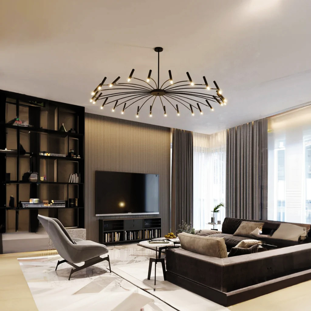 Modern Black Wagon Wheel Hanging Led Ceiling Chandeliers