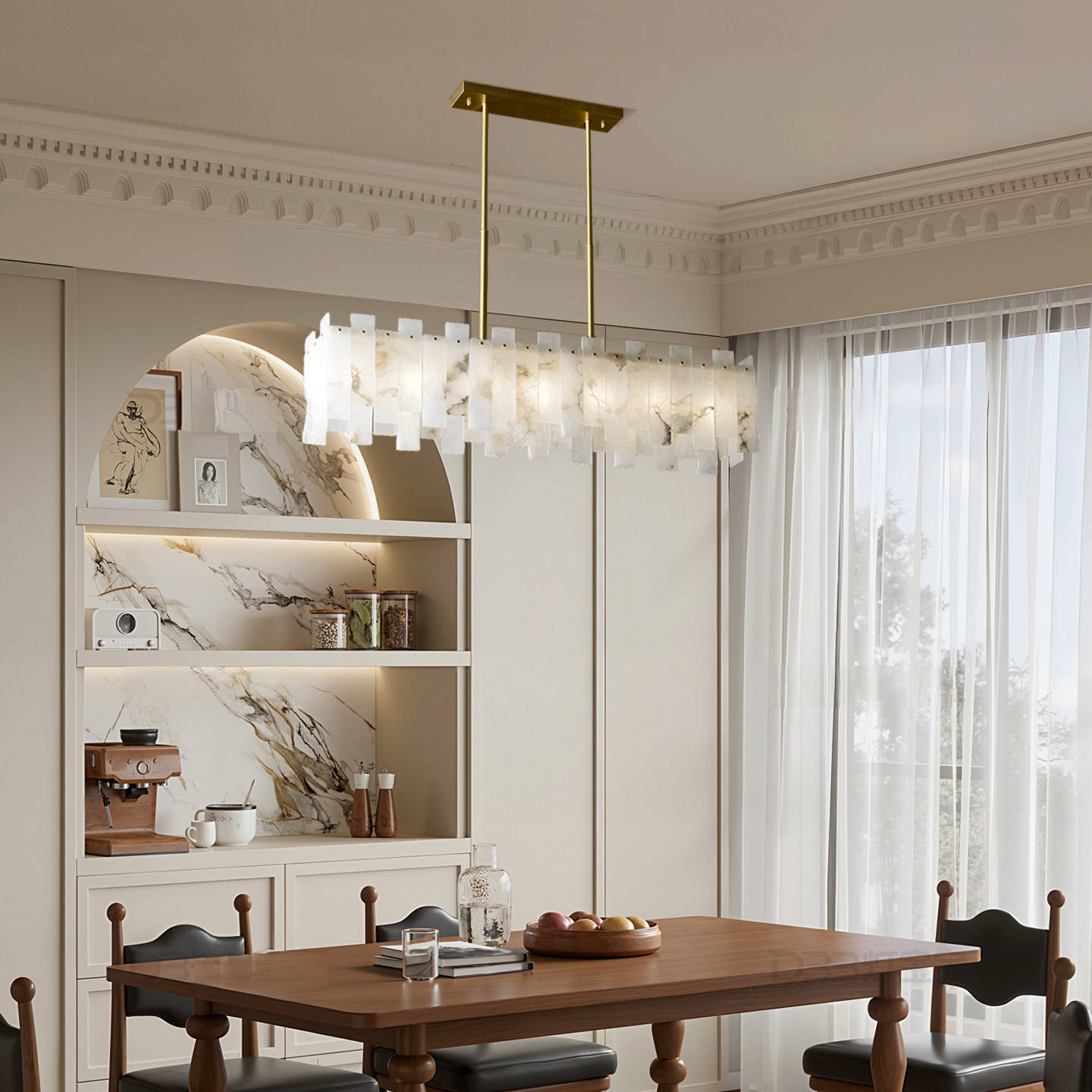 Alabaster Linear Dentate Chandelier