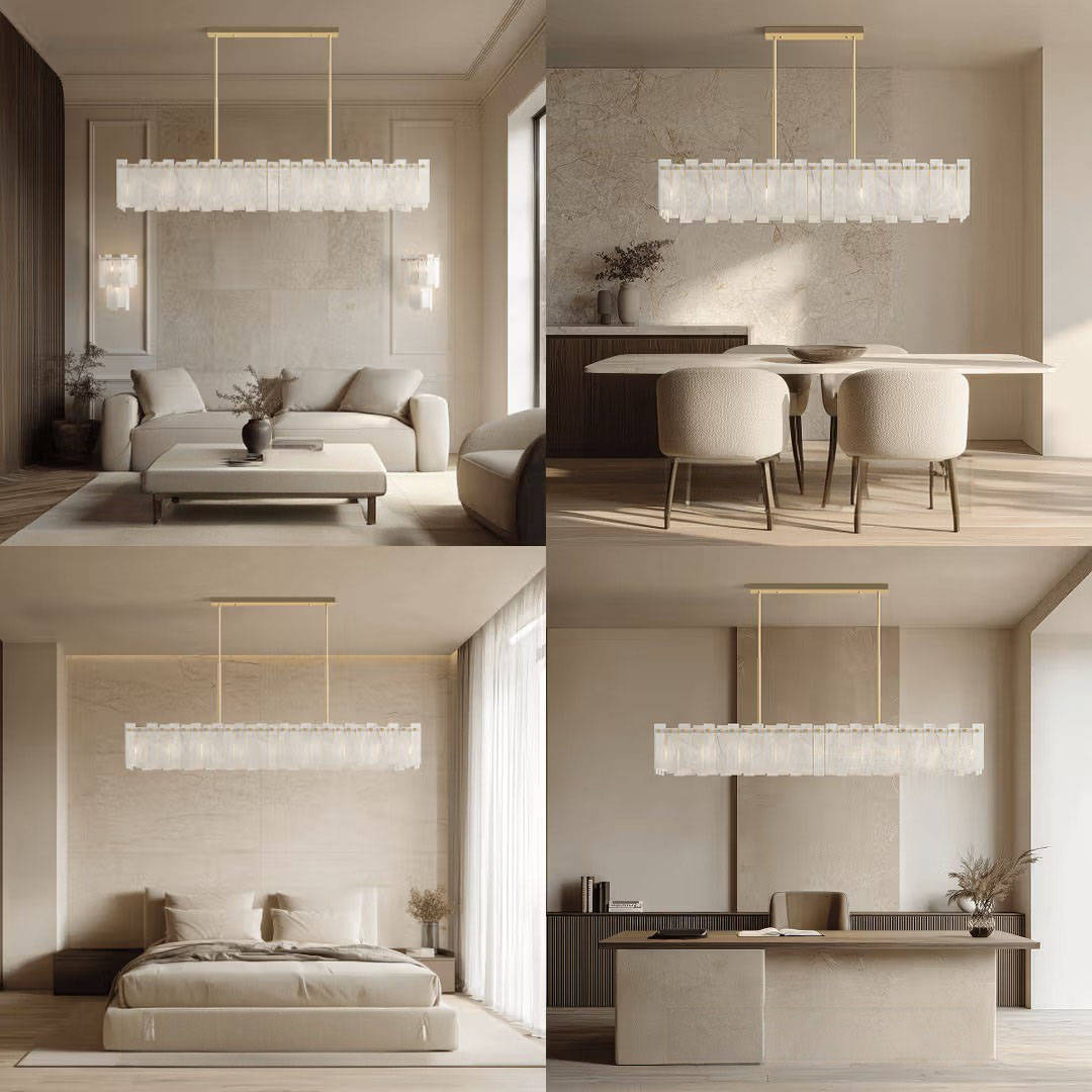 Alabaster Linear Dentate Chandelier