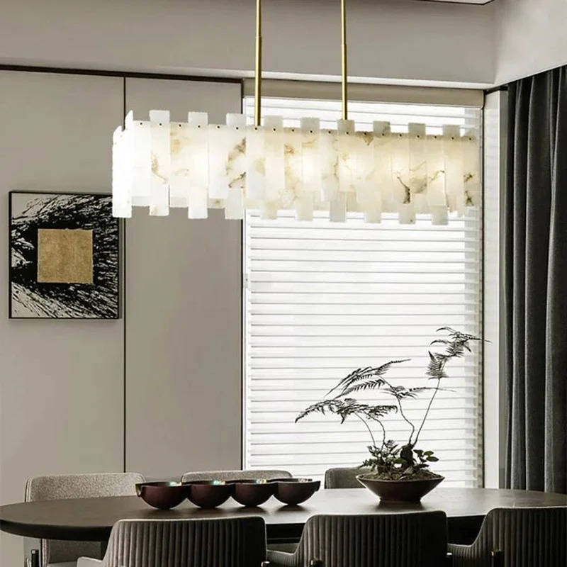 Alabaster Linear Dentate Chandelier
