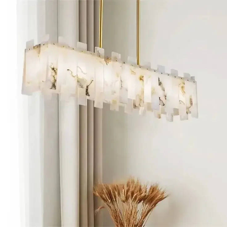 Alabaster Linear Dentate Chandelier